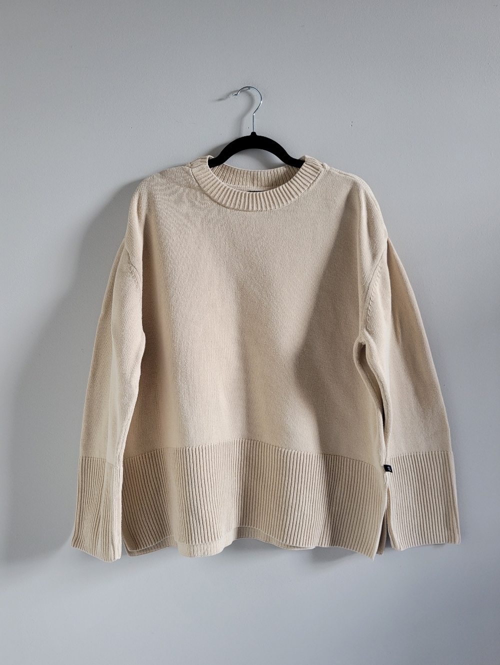 GAP 24/7 Split-Hem Crewneck Sweater 100% Cotton Stone Beige Womens Size XL